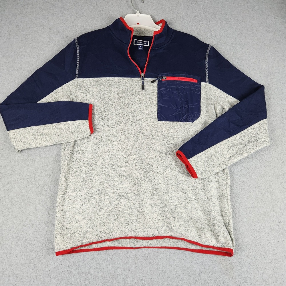 Club Room Sweatshirt Mens M Gray Navy Blue Colorblock Fleece Lined Quarter Zip